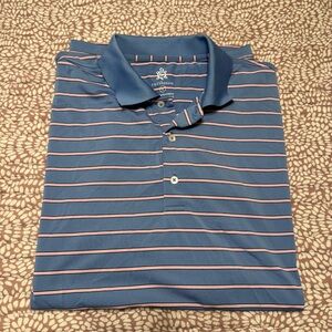 Turtleson Tour Performance Blue Striped Polo Shirt - Made in Korea